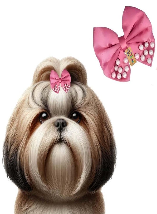 Western Era Dog Bow Clip with Pearls - Fashionable & Durable Pet Accessory for Small, Medium & Large Dogs - Perfect for Grooming, Photoshoots, Parties & Daily Use - Stylish Design (Pink) - Image 1